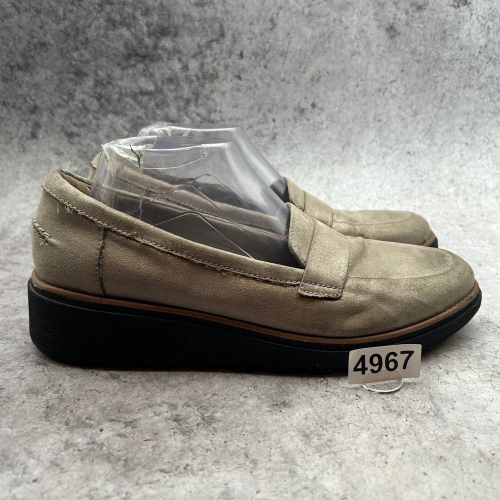 Clarks Sharon Gracie Loafers Womens 10 Gold Metallic Wedge Comfort Shoes Penny